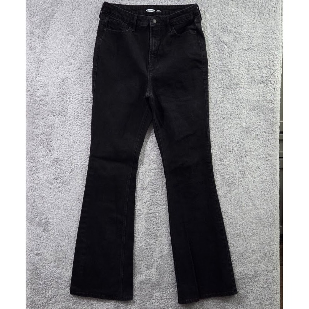 Old Navy Flare Jeans Women's 12 Black Extra High Rise Washed Denim Stretch Pants